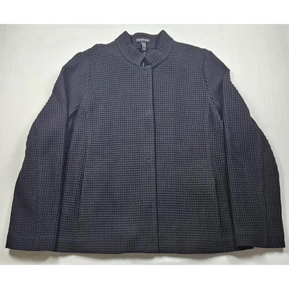 Eileen Fisher Black Waffle Weave Snap Front Jacket Women Large